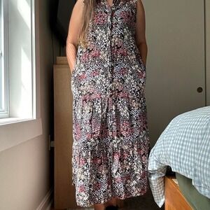Floral Tiered Button Down Maxi Dress‎ Size S